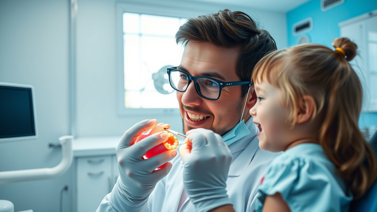orthodontist examining child