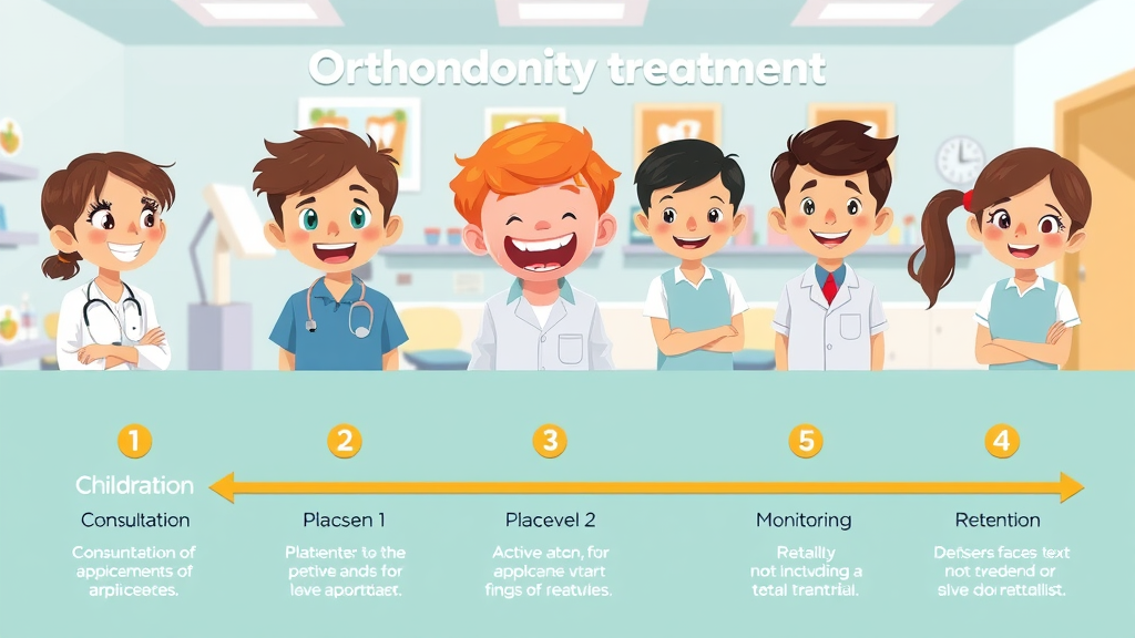 five stages of orthodontic braces for children: consultation, placement, adjustment, monitoring, retention