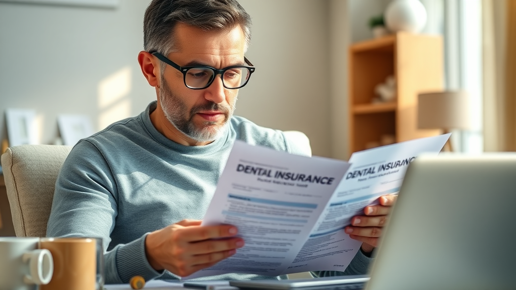 Responsible parent studying dental insurance forms and laptop in Conway