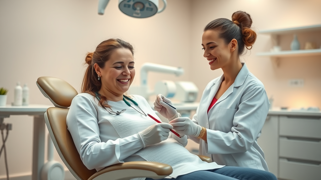 Dentist gently caring for smiling patient at the Smile Center