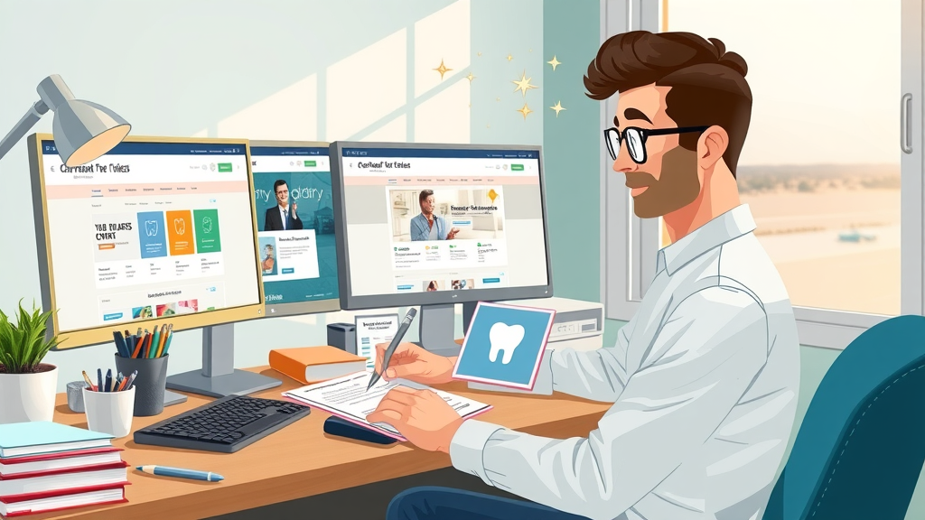 patient comparing Invisalign costs online, animated Myrtle Beach scene, cost savings, payment options
