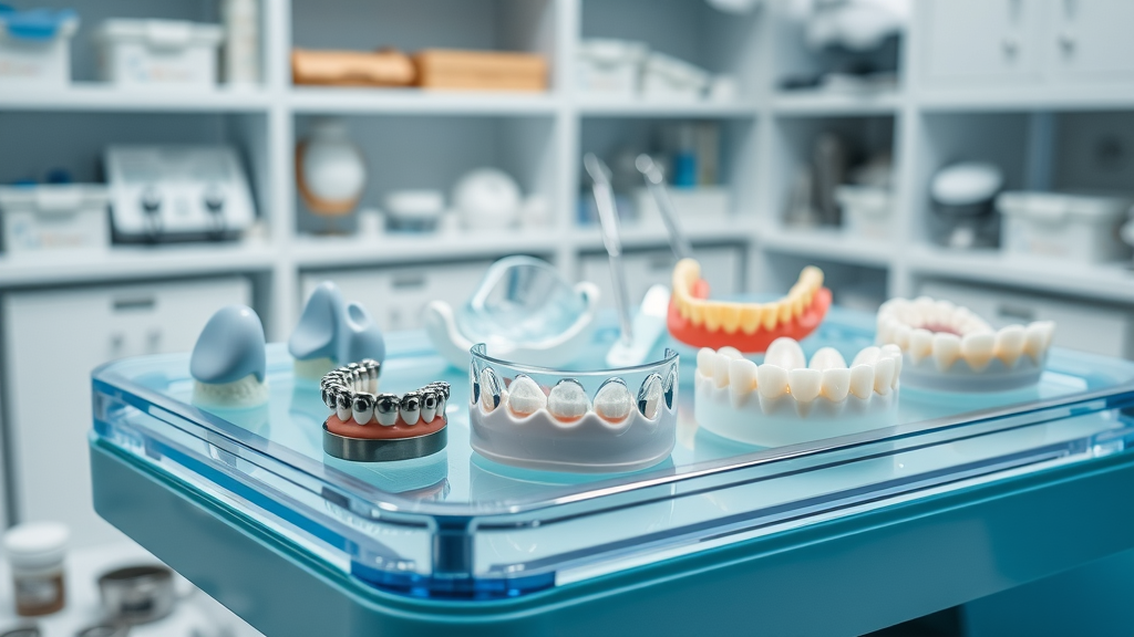 close-up early orthodontic appliances on dental tray for phase I interceptive treatment