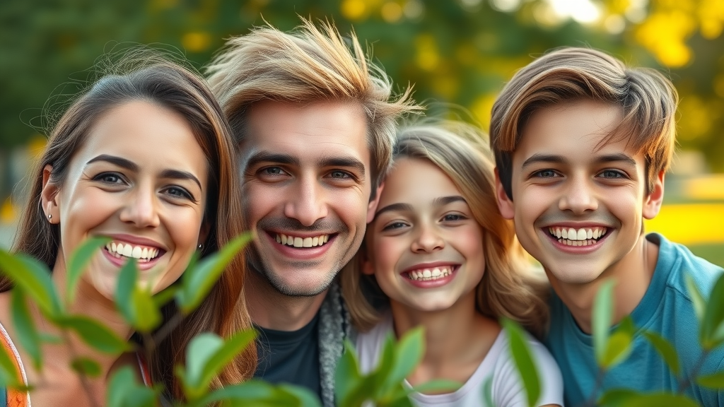 Happy family with bright smiles at Smiles at Carolina Forest park