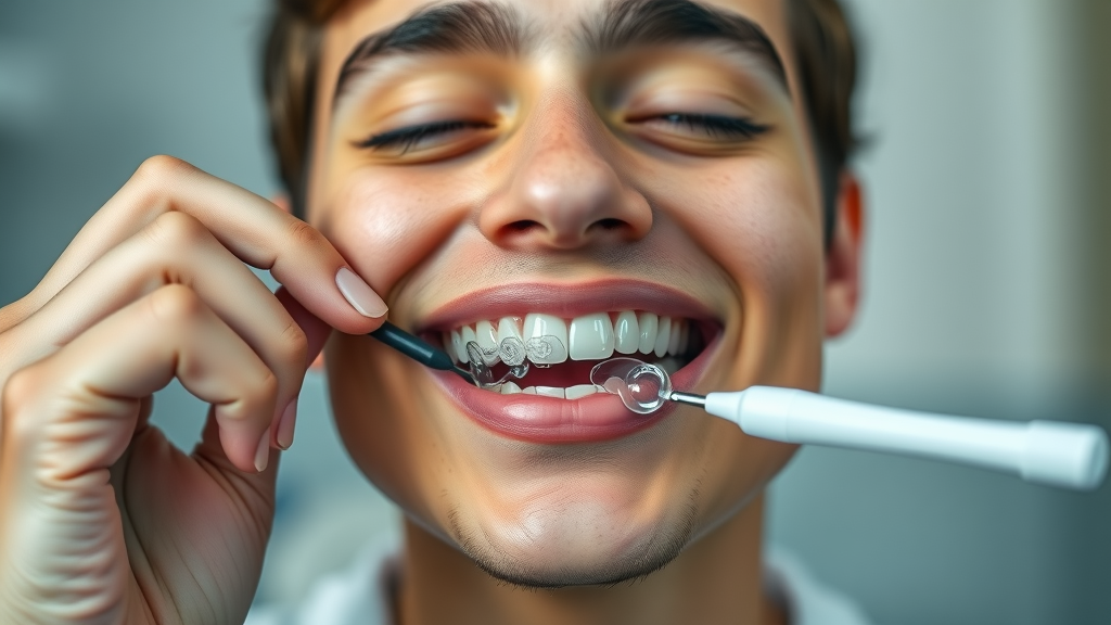 Young adult using clear aligners to fix an overbite or underbite