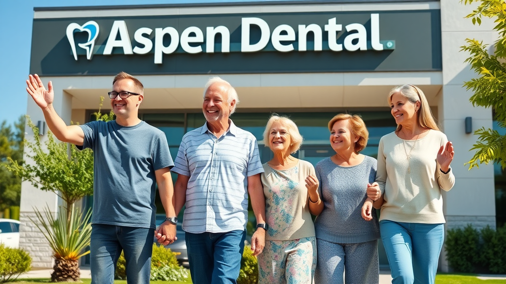 Family celebrating healthy smiles outside Aspen Dental - Conway, SC clinic