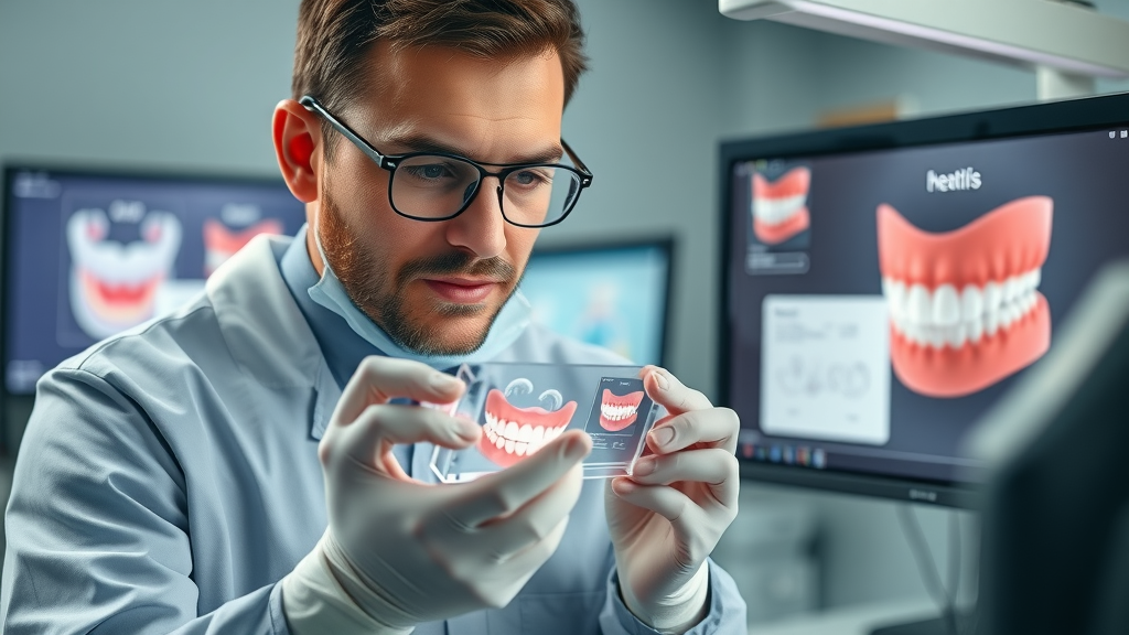 Dental technician adjusting a digital scan for invisalign treatment for adult complex orthodontic case