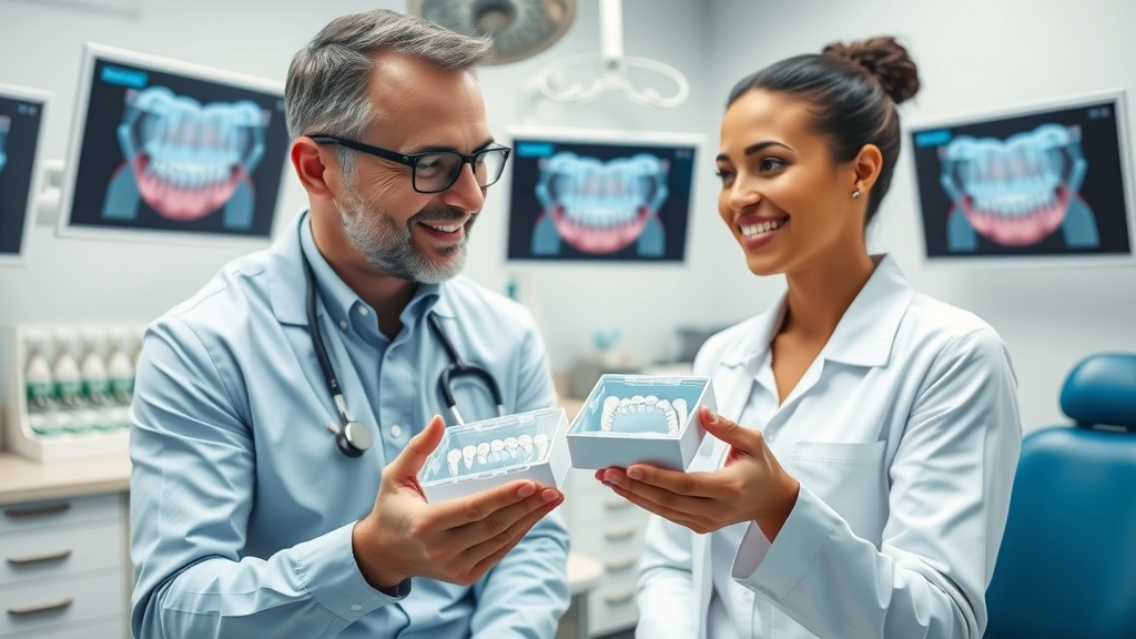 dentist presenting invisalign clear aligners to patient in north myrtle beach dental office