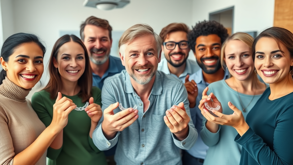 Smiling adults showing Invisalign aligners after using FSA or HSA for payment