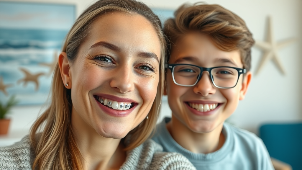 Happy siblings with braces and aligners at Seabreeze Orthodontics