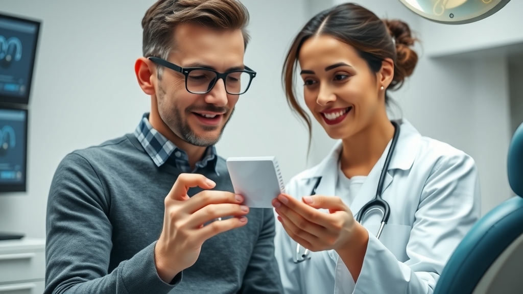 Patient consulting with orthodontist about clear aligners – modern solution for teeth shifting after braces