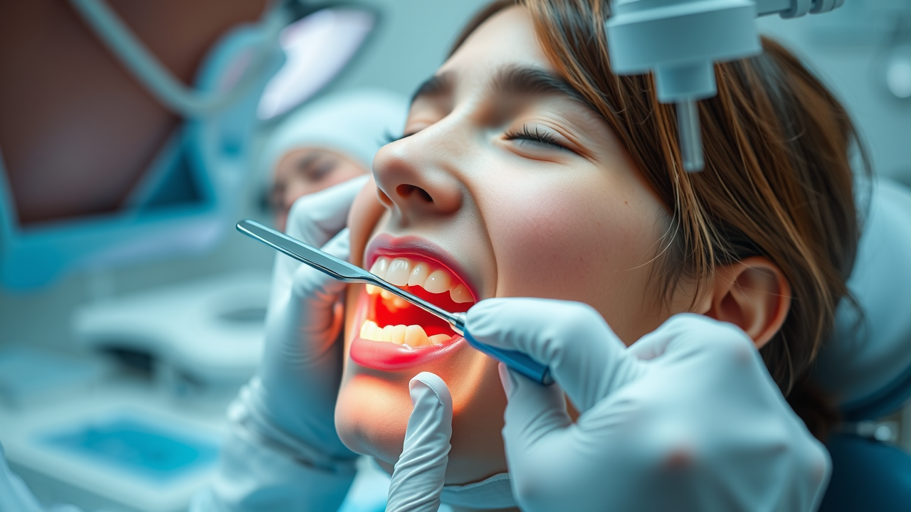 professional orthodontist conducting oral exam, oral health assessment, orthodontic appointment diagnostics, dental office equipment visible