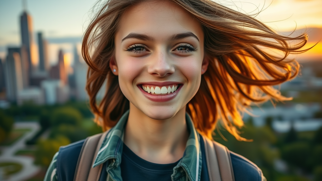 happy young adult with straight teeth after braces, confident smile, braces worth the pain