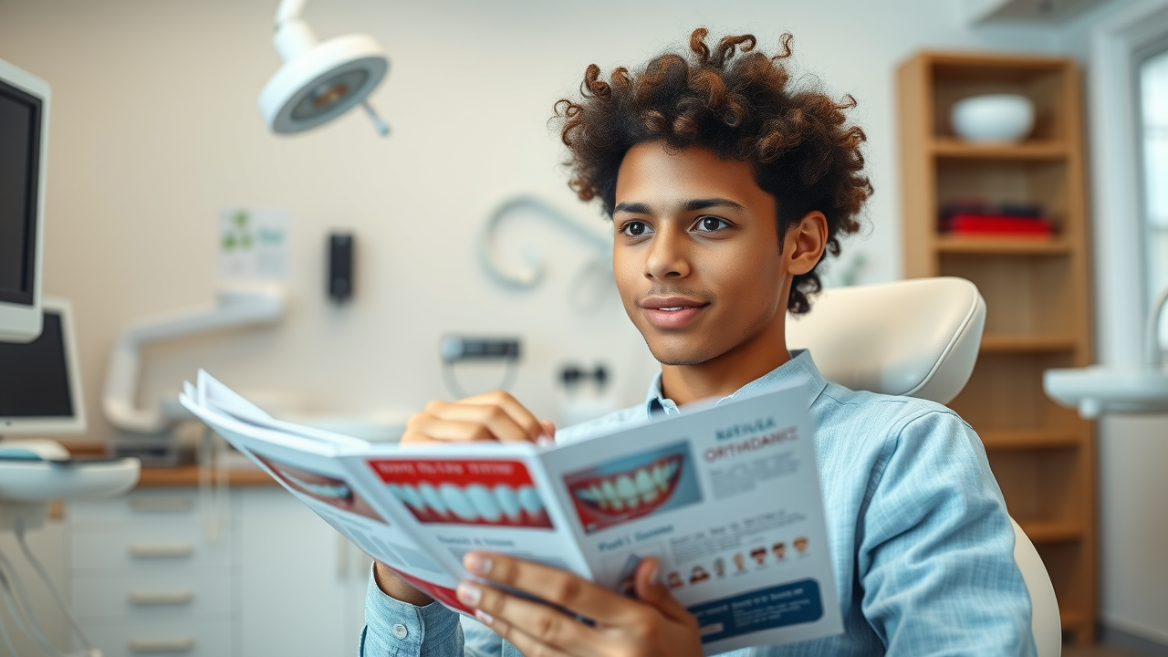 thoughtful young adult considering orthodontic options with can i switch from braces to aligners mid-treatment as main keyword