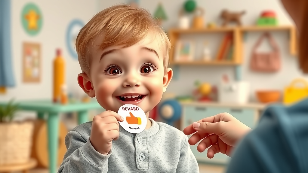 Preschooler rewarded for not thumb sucking, dental health encouragement