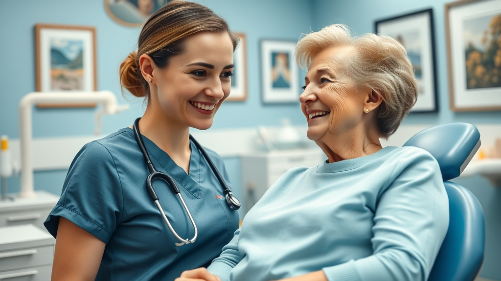 Dentist comforting senior patient at Carolina Center for Advanced Dentistry Murrells Inlet