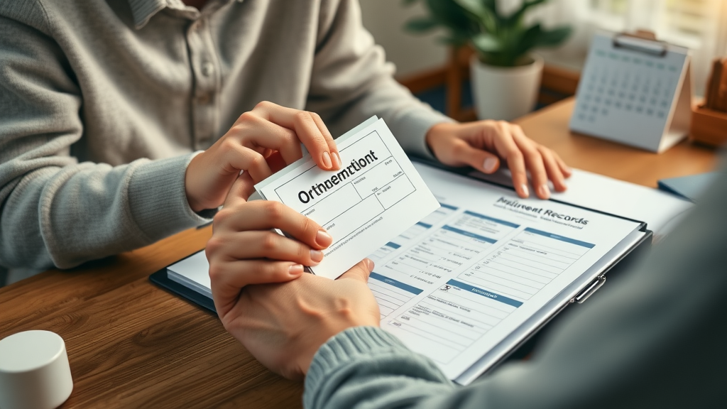 organized patient preparing documents, orthodontic appointment checklist, insurance and dental records, readiness for orthodontic consultation
