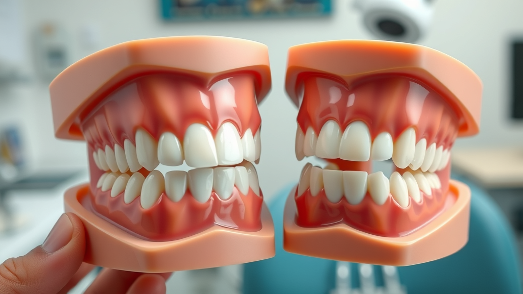 Dental models showing well-aligned teeth and noticeably shifting teeth side by side