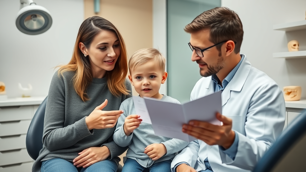 orthodontist showing airway diagram while discussing speech and chewing issues with patient