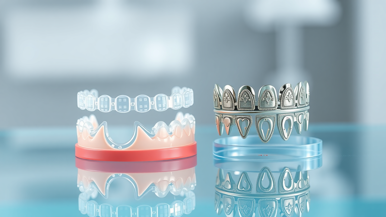 rubber band and metal orthodontic spacers side by side on a dental tray, clean dental environment