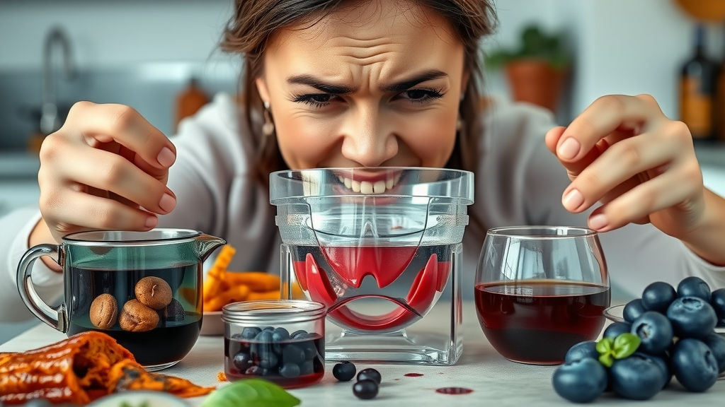 Foods and drinks that stain clear aligners: coffee, red wine, tea, curry, blueberries. Risk factors for aligner stain easily.