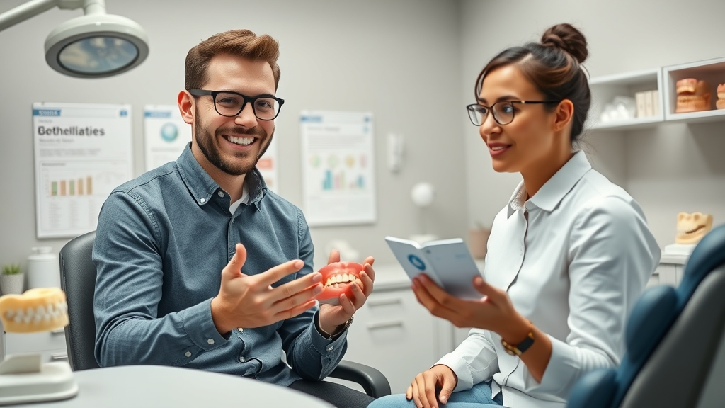 Friendly orthodontist consulting with a teenager and parent in a clinic, highlighting teamwork in choosing the best health treatment for teenagers.