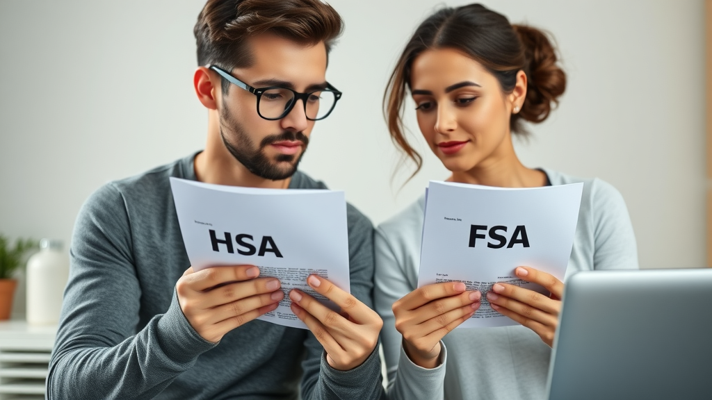 Couple comparing health savings account and flexible spending account documents to decide on Invisalign payment options