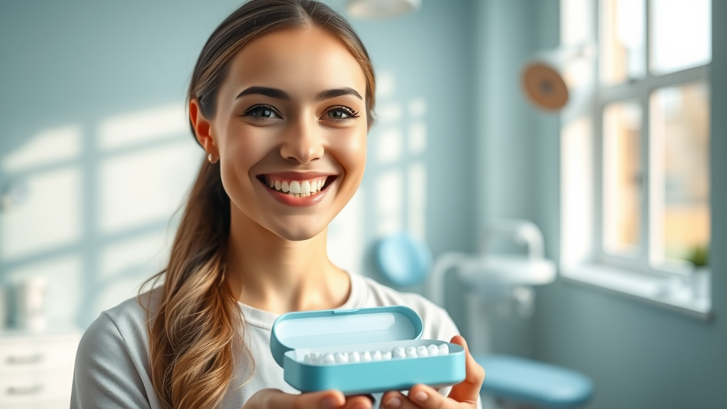 Smiling woman with Invisalign at Murrells Inlet Dentistry dental office