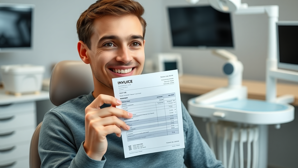 thoughtful patient with braces reviewing orthodontic invoice, pondering whether retainers cost is included in orthodontic treatment