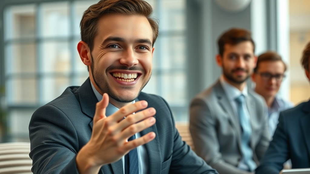 confident adult with braces in professional meeting