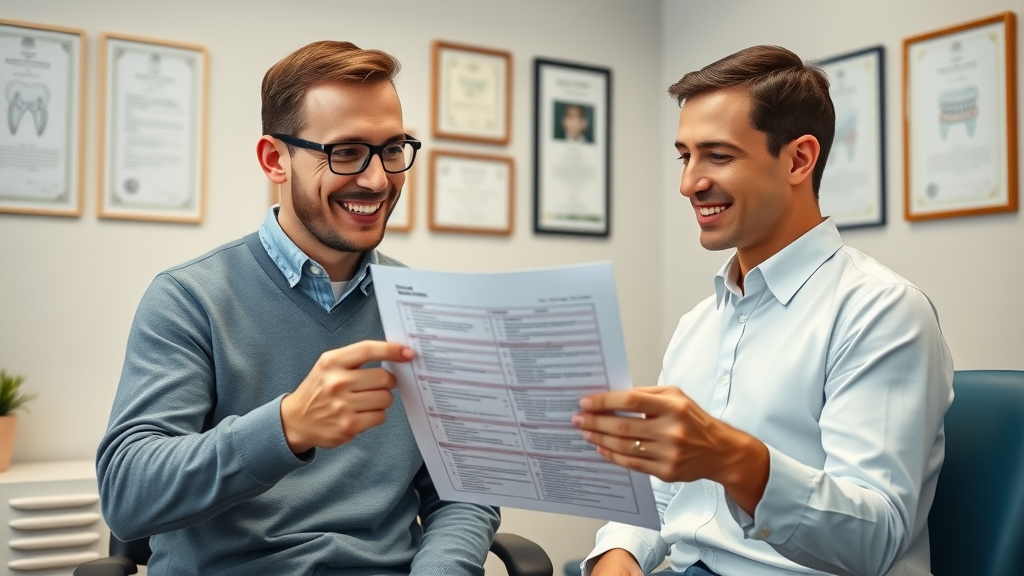 Smiling orthodontist presenting treatment plan checklist for how long orthodontic treatment usually takes