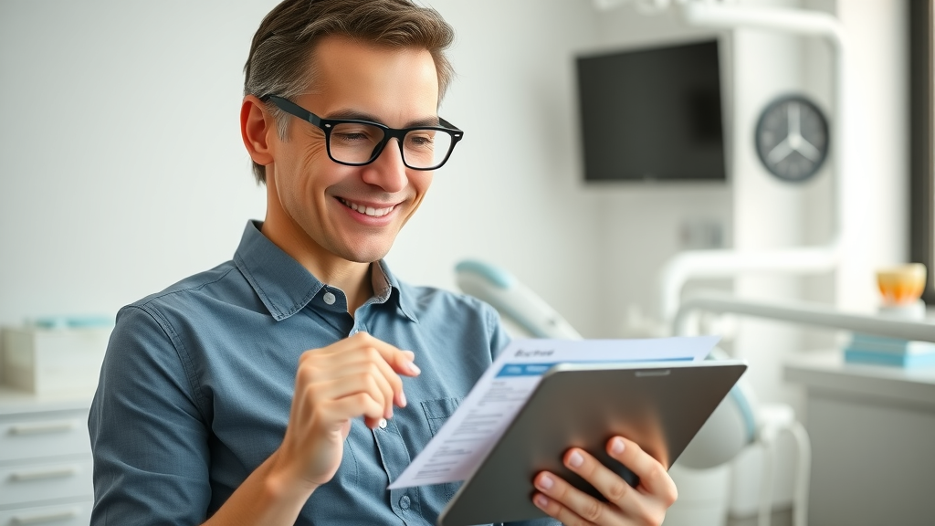 Confident adult professional discussing using FSA or HSA to pay for Invisalign in a modern dental office