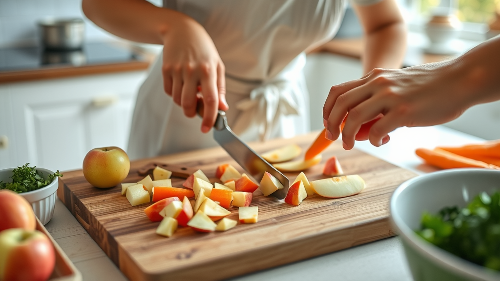 cutting apples and carrots for braces safety, smaller pieces for orthodontic appliances