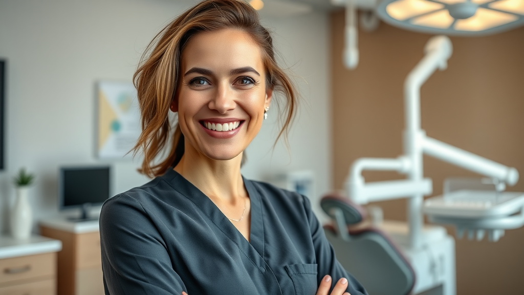 Confident adult professional, smiling subtly, standing with a relaxed posture in a modern dental clinic, showcasing is invisalign effective for adult patients with complex cases?