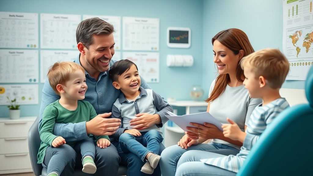 Best family orthodontists near Loris and Aynor - happy family dental consultation, relaxed environment, orthodontist discussing treatment options with parents and children