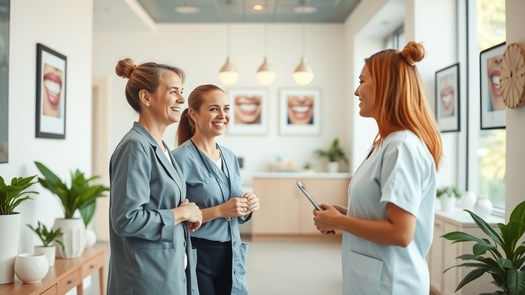 the mill dental care friendly staff welcoming new patient in modern clinic