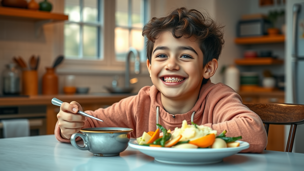 teen eating mashed potatoes with braces, soft foods for braces treatment