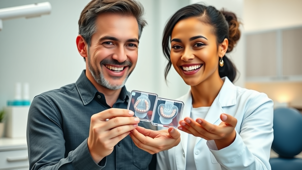 Adult patient and orthodontist discussing Invisalign treatment options in Myrtle Beach modern dental office