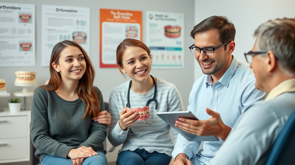 Inquisitive parents consulting orthodontist, orthodontic evaluation and early orthodontic treatment