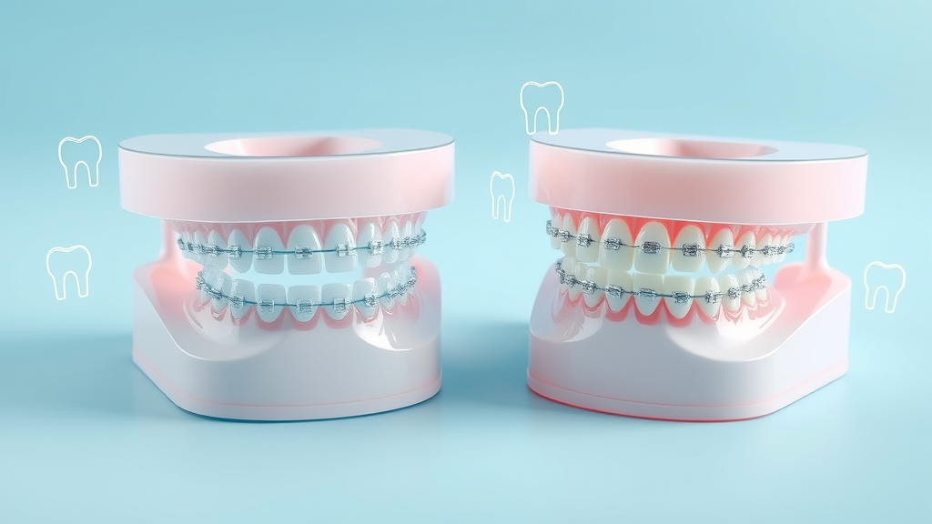 Infographic comparing clear aligners versus traditional braces for adult crowded teeth and bite problems