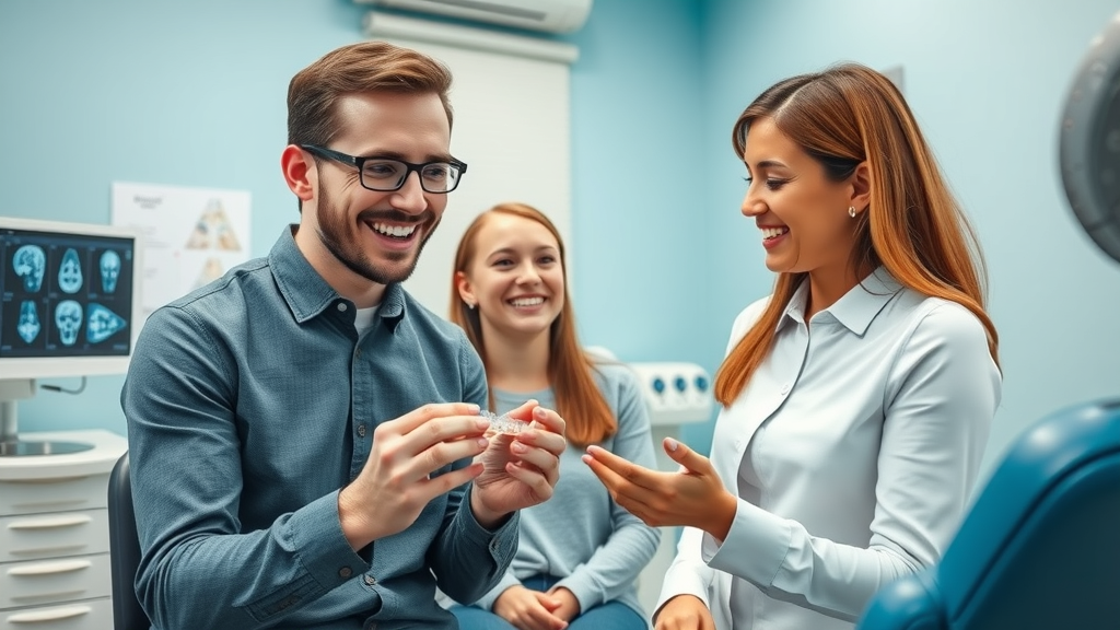 Family learning about clear aligners at myrtle beach orthodontics north location