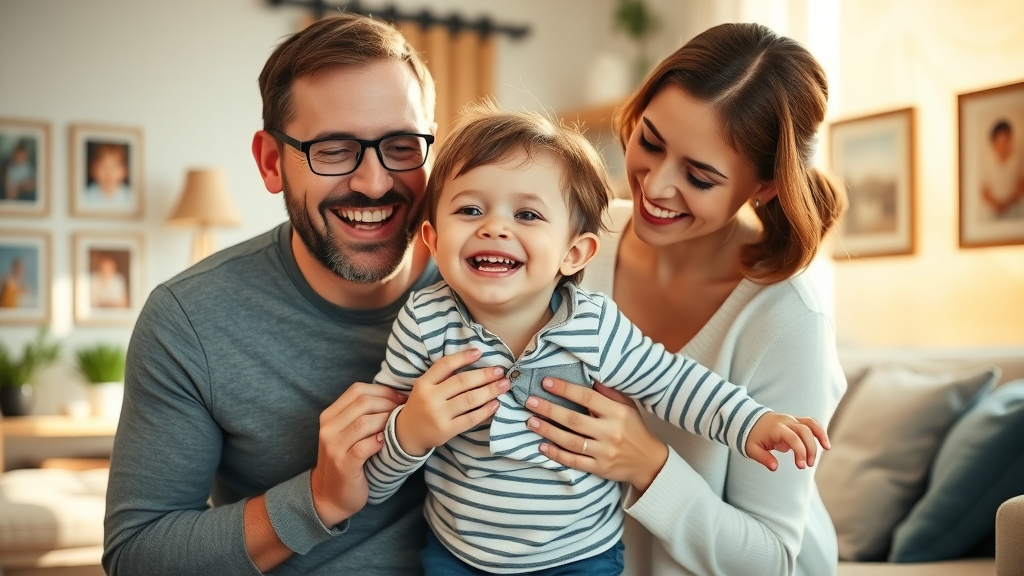 Joyful family celebrating child