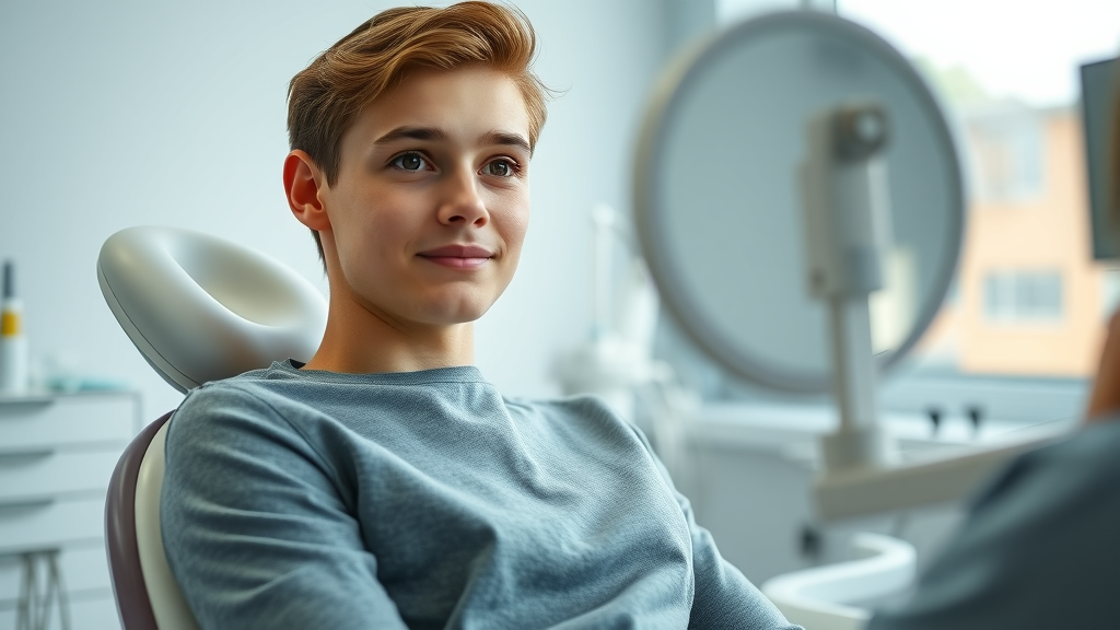 thoughtful young adult patient considering dental and orthodontic treatment options at a modern dental clinic