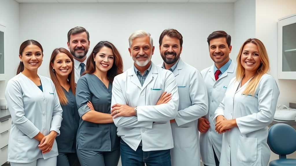 Dental team in Loris Aynor Myrtle Beach - smiling confident dental professionals in modern office, friendly staff, high fidelity image for best family orthodontists