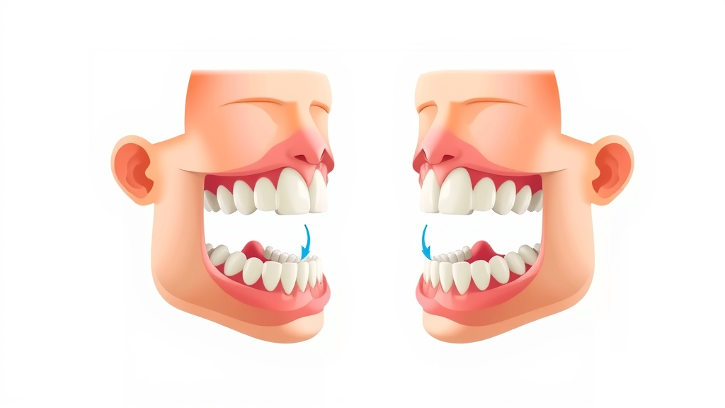 Dental illustration showing the difference between overbite and underbite