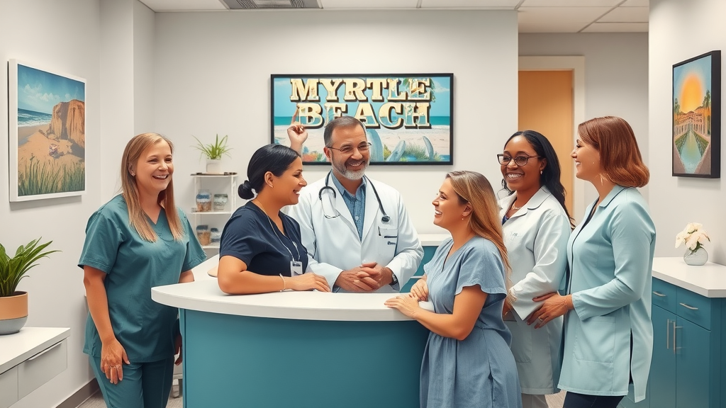 Friendly orthodontist and team in Myrtle Beach welcoming new patients
