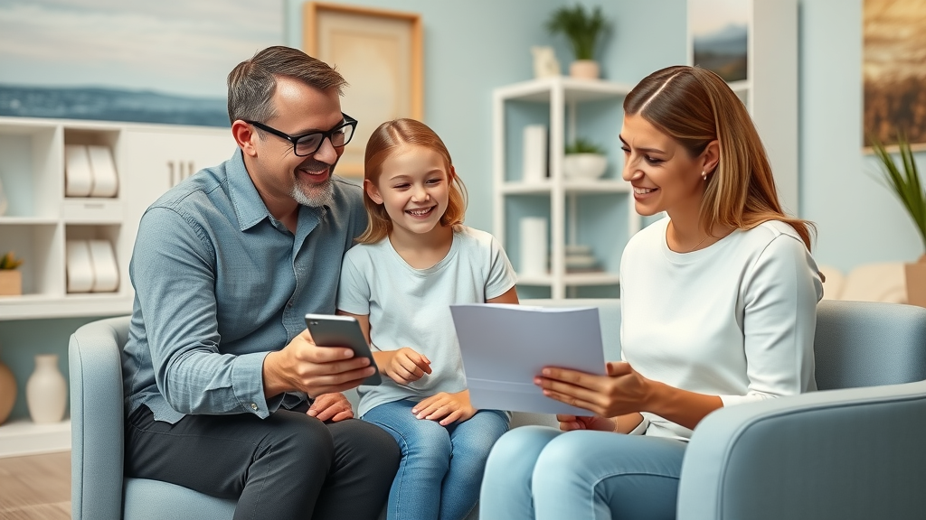 family discussing financing with orthodontic office coordinator myrtle beach ortho coastal decor