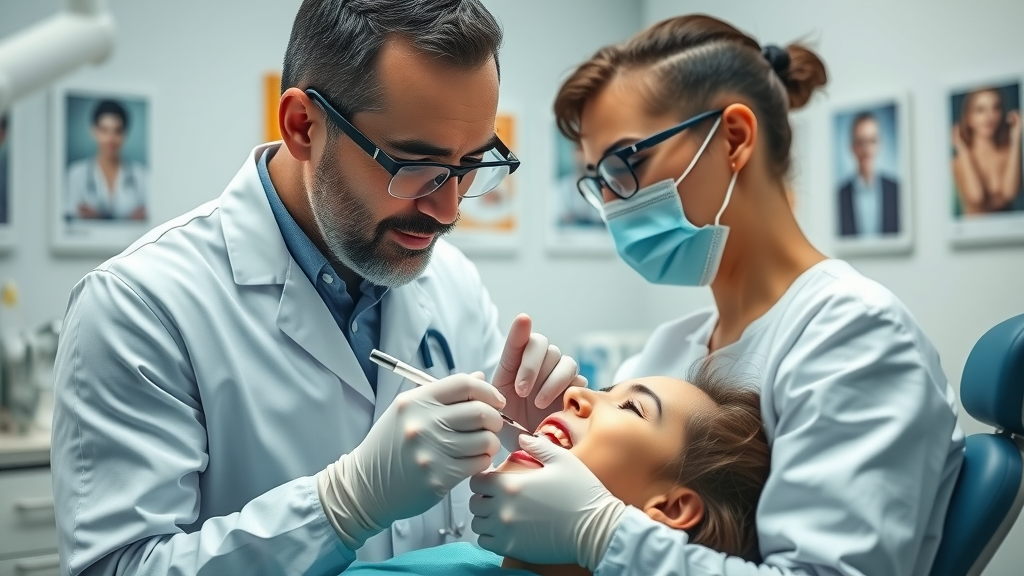 general dentist performing routine dental checkup on patient