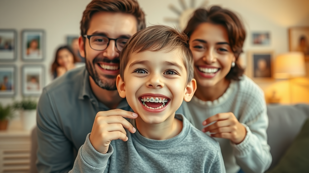 Joyful family celebrating a child
