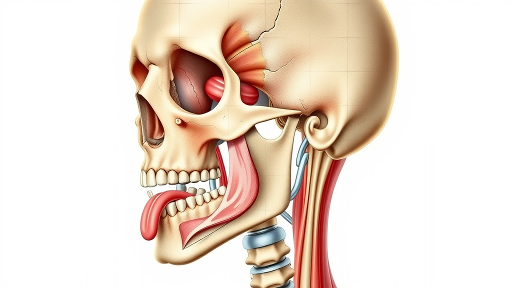 Anatomical diagram of human jaw, muscles, and tongue posture differences—scientific comparison of mewing and orthodontic treatment
