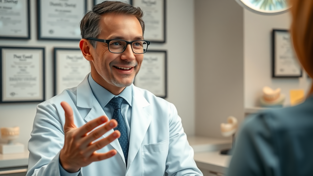 Confident orthodontic professional consulting a patient about the differences between mewing and orthodontics